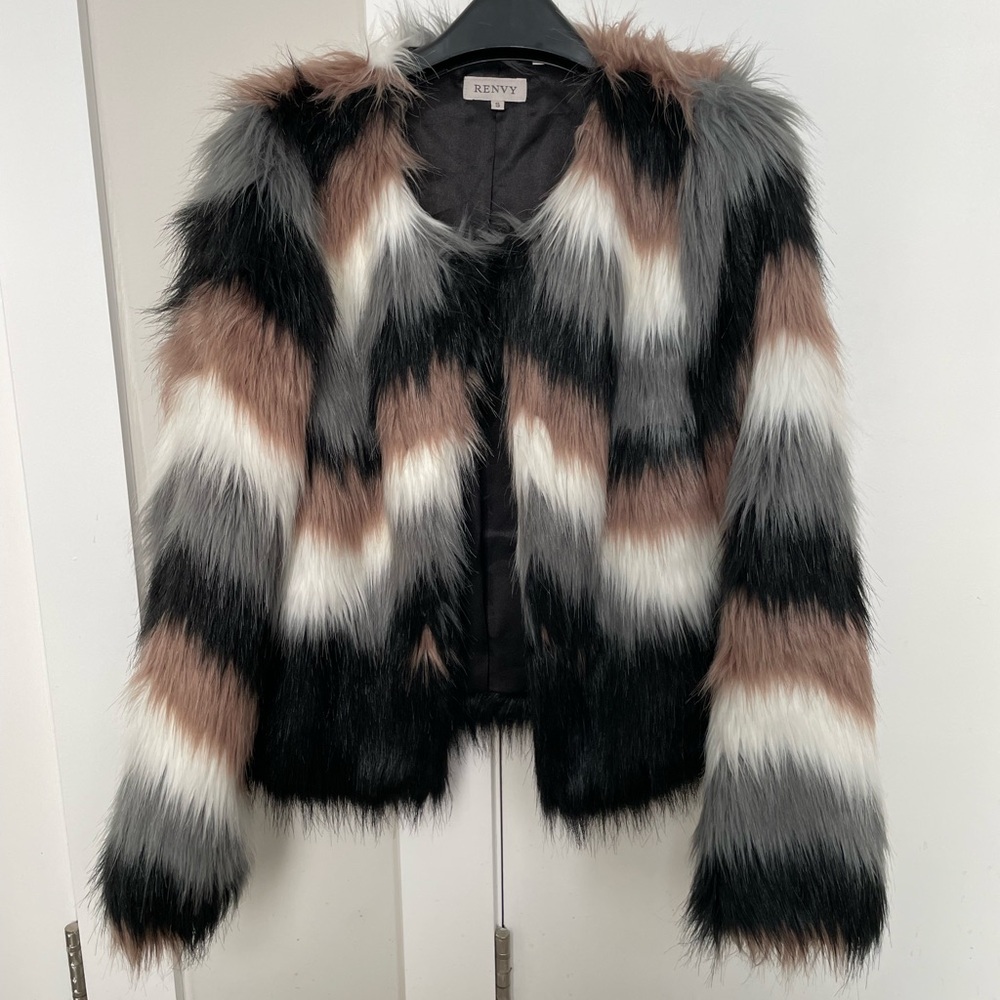 Renvy Women's Striped Faux Fur Jacket size S